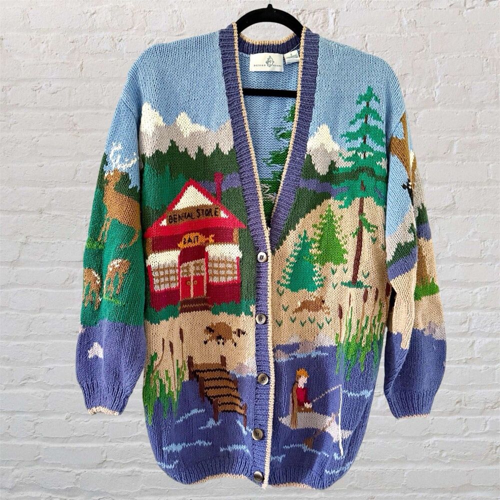 Design Options S Small Novelty Whimsical Hiking Fishing Scenic Cardigan Sweater